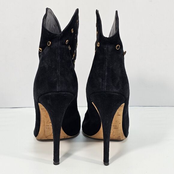 Giuseppe Zanotti Black Suede Crystal Eyelet Peep Toe Booties Size 39 - Picture 3 of 12